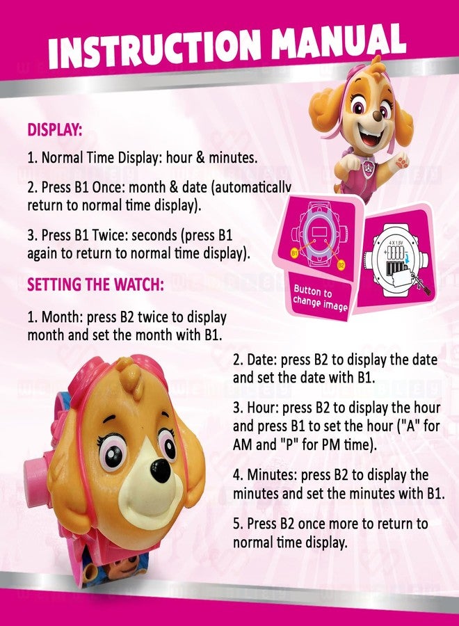 Wembley Paw Patrol Digital Projector Watch for Kids| Attractive Watch with Time, Date & Month| Silicone Strap & Unbreakable Case| Fun & Colorful Educational Watch| Rakhi Gift for Boys and Girls- Skye - Image 5